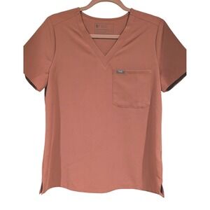 FIGS Catarina One-Pocket Scrub Top Clay Terracotta V-Neck FW1000 Small Rose